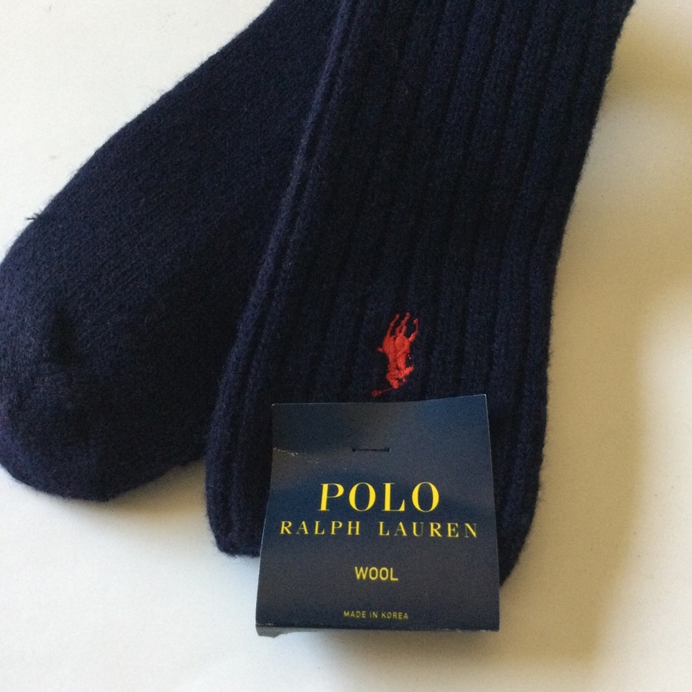 POLO RALPH LAUREN  RIBBED WOOL BOOT SOCKS NAVY BLUE MENS OS NWT